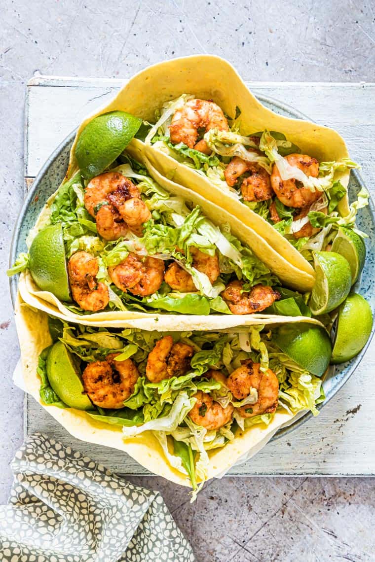 the completed shrimp tacos recipe ready to serve
