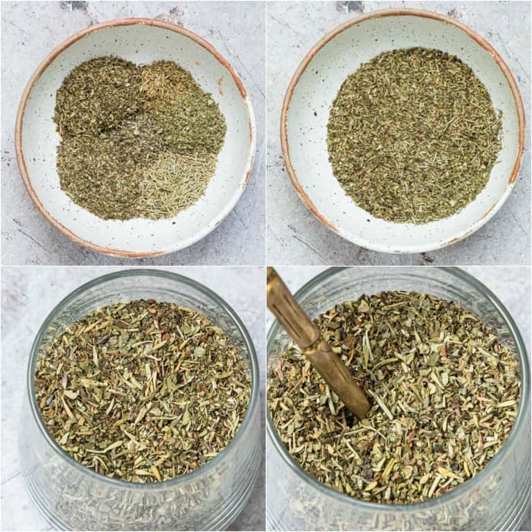 image collage showing the steps for making italian seasoning