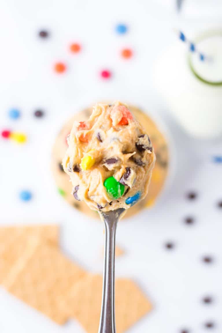 a spoonful of the finished chocolate chip cookie dough dip