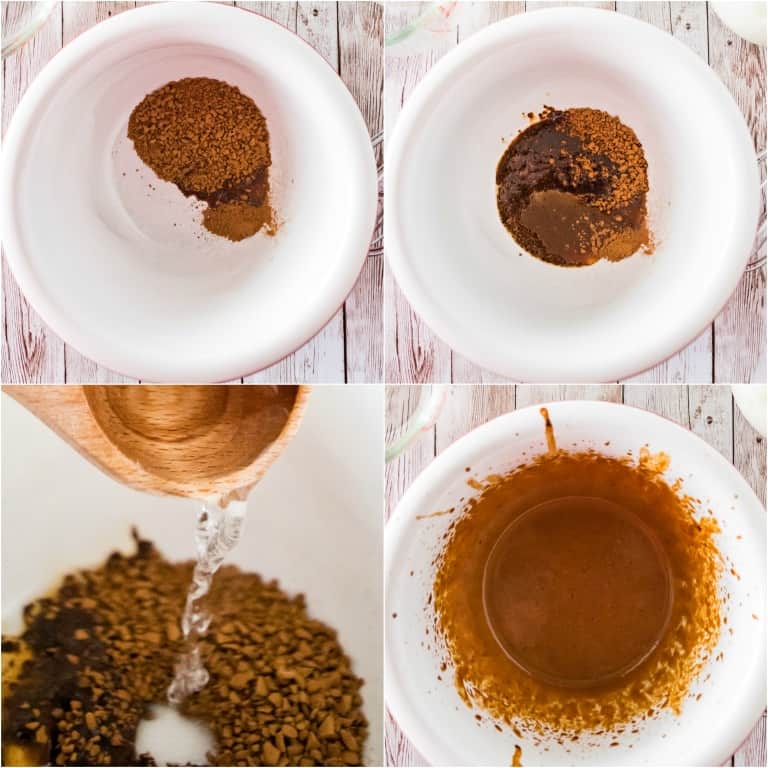 image collage showing the steps for making mocha whipped coffee