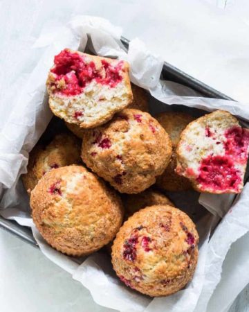 air fryer raspberry muffins in a container