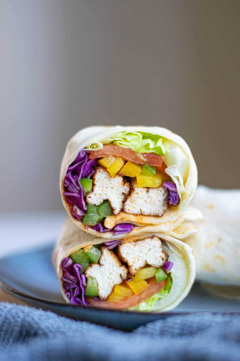 a completed air fryer tofu wrap ready to be served