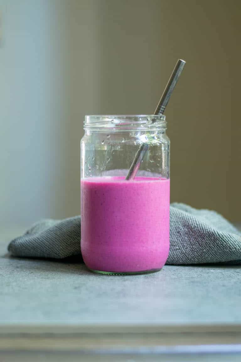 side view of a finished pitaya smoothie