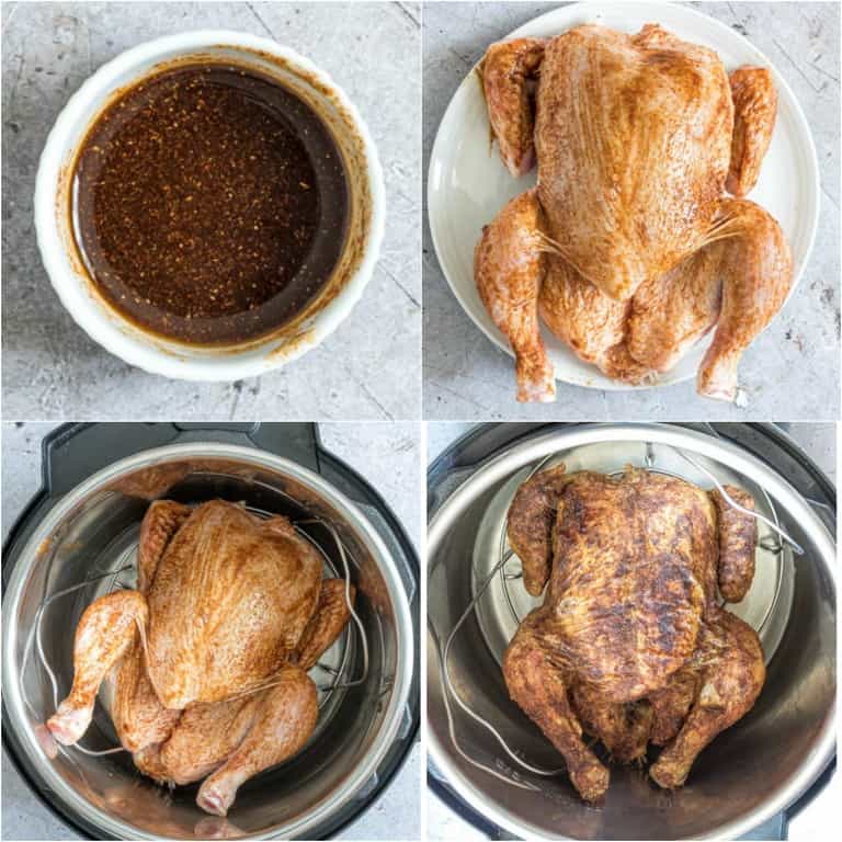 image collage showing the steps for making instant pot cornish hen