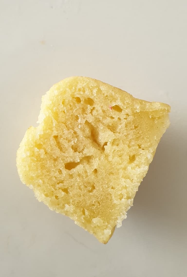 close up of one of the cooked Instant Pot Pancake Bites cut in half
