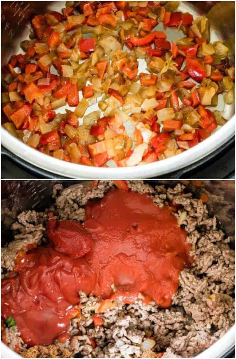 image collage showing the steps for making instant pot sloppy joes