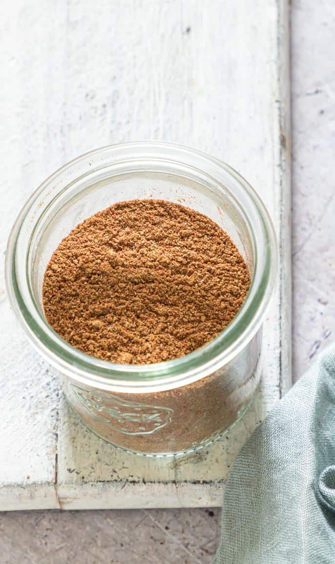 shawarma seasoning in a glass storage jar