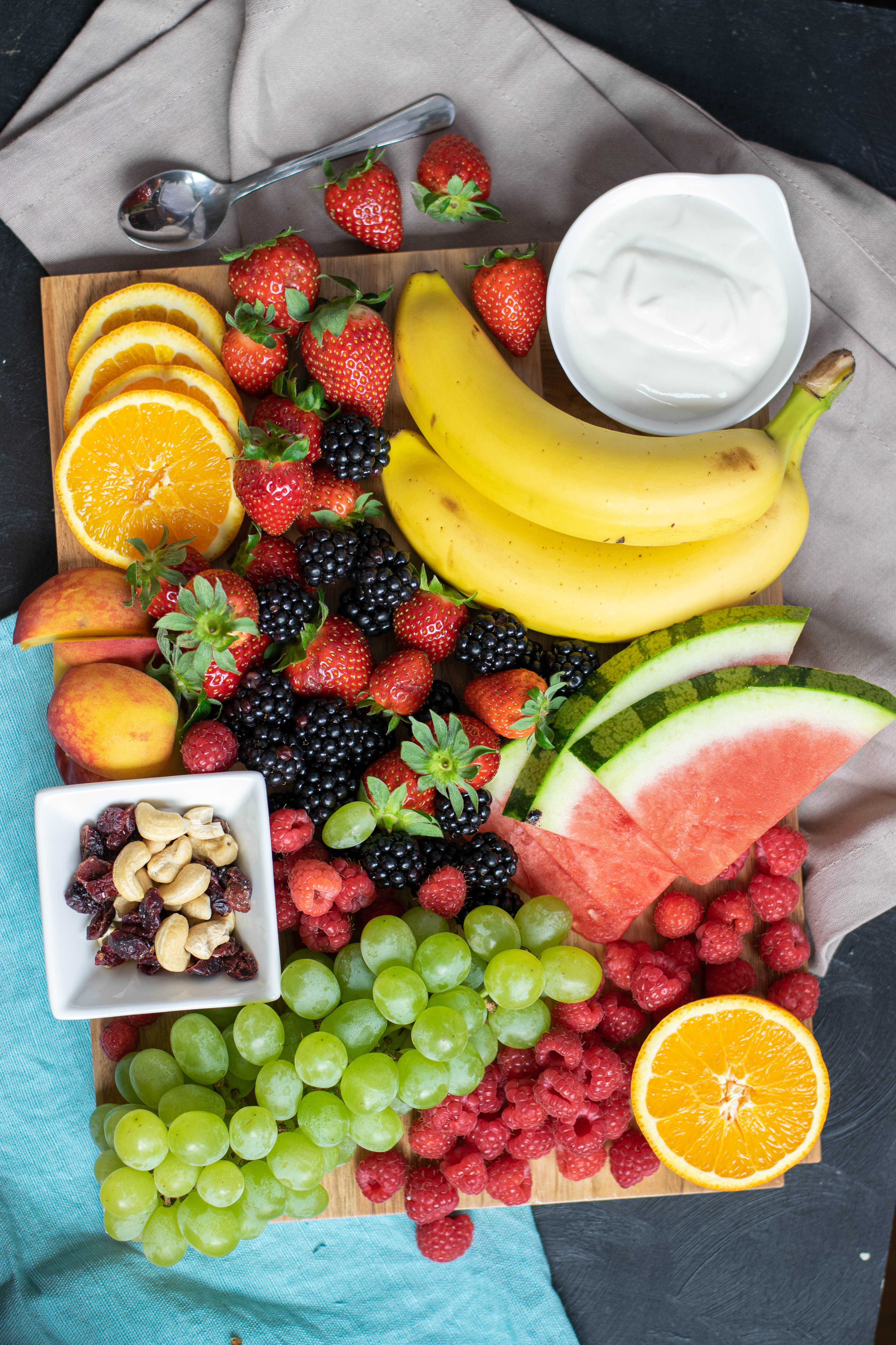top down view of a finished fruit tray