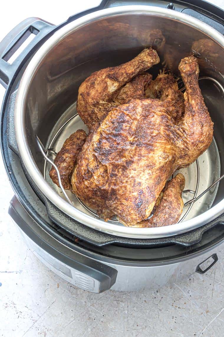 finished instant pot cornish hen inside the instant pot
