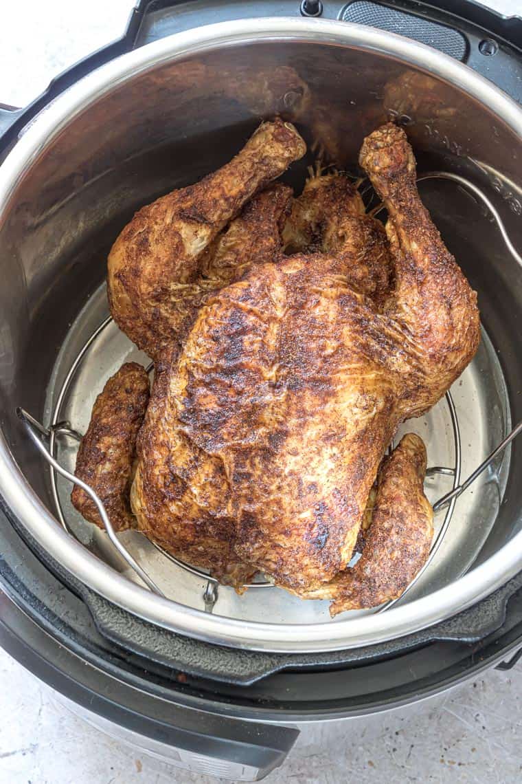 close up view of the instant pot cornish hen