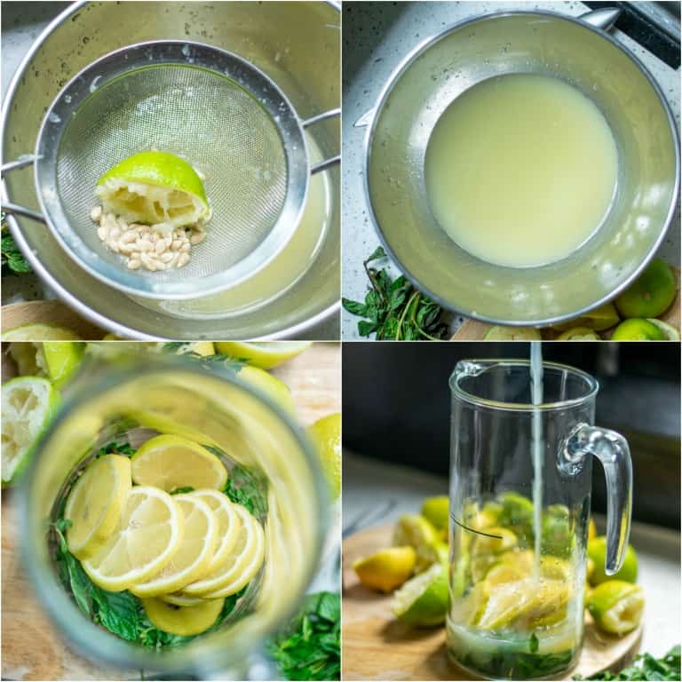 image collage showing the steps for making bourbon lemonade from scratch