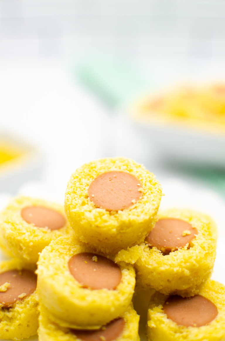 close up view of the completed instant pot corn dog bites