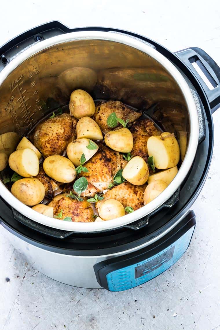 instant pot chicken and potatoes inside the instant pot insert