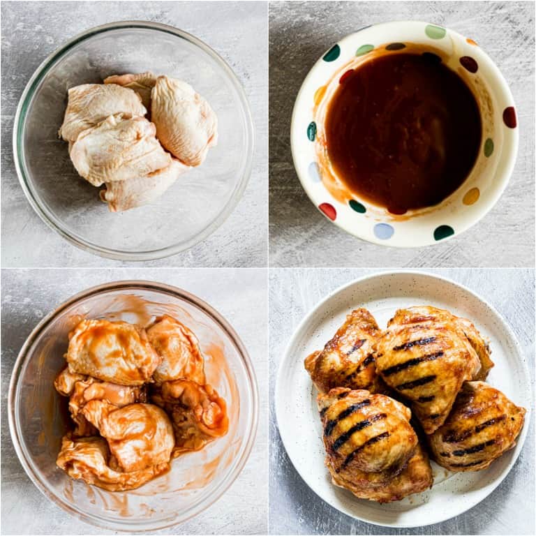 image collage showing how to make grilled chicken thighs
