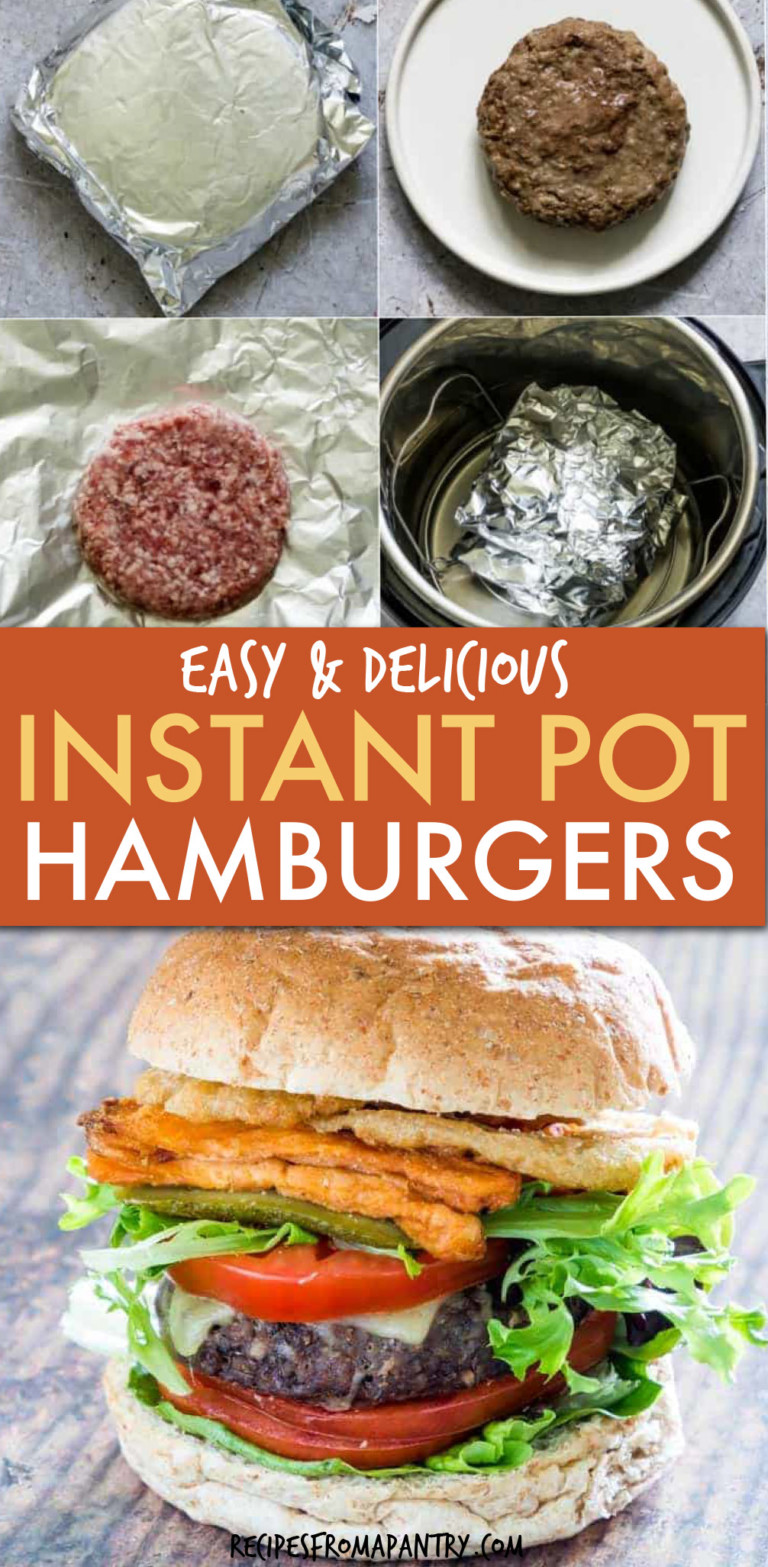 A COLLAGE OF PICTURES OF HAMBURGER BEING MADE IN INSTANT POT