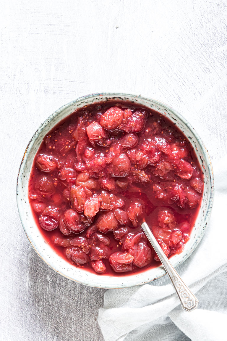 top down view of the finished instant pot cranberry sauce recipe