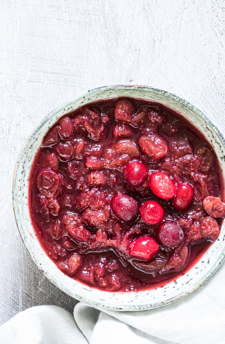 close up view of the instant pot cranberry sauce in a serving bowl