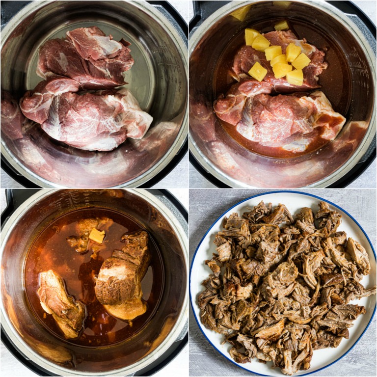 image collage showing the steps for making instant pot pulled pork