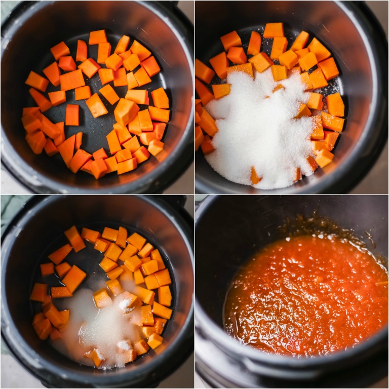 image collage showing the steps for making instant pot pumpkin butter