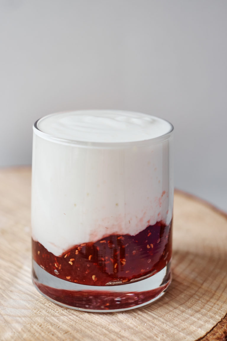 a serving of instant pot yogurt with strawberry jam