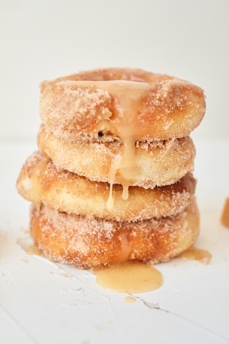 Air Fryer Stuffed Caramel Apple Donuts - easy air fryer dessert recipes for beginners