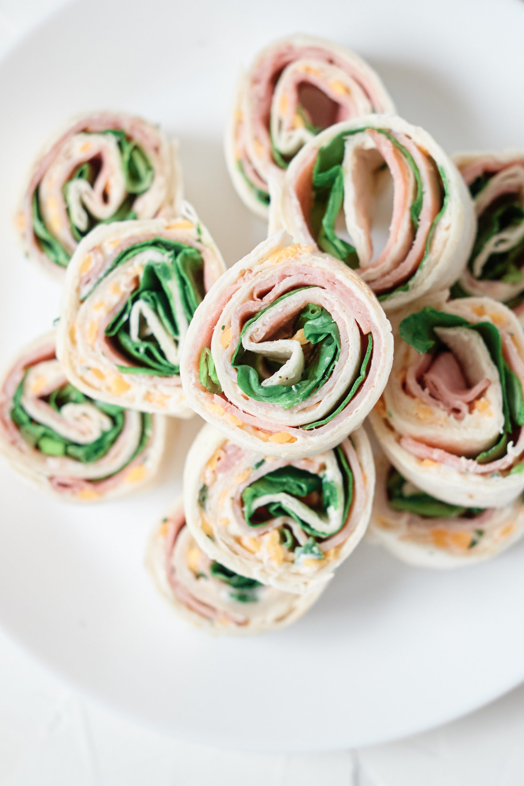 top down view of the completed ham roll ups