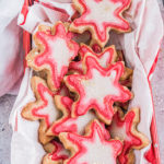 top down view of the Christmas Shortbread Cookies packed in a holiday gift box