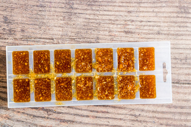 ginger sauce stored in ice cube tray