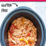 shredded chicken and peppers in a crock pot