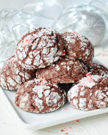 chocolate crinkle cookies served on a white plate