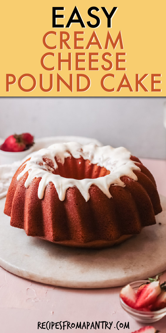 a ring shaped pound cake with white icing