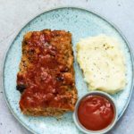 air fryer meatloaf with mashed potato and glaze