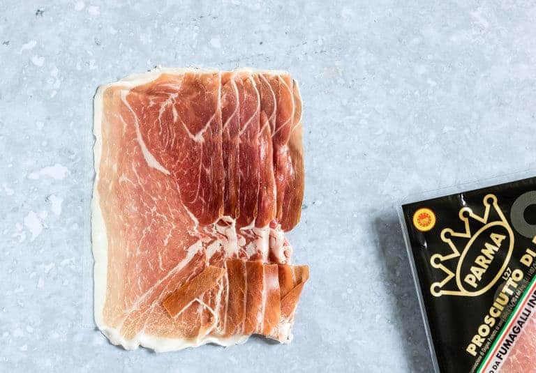slices of parma ham ready to be prepared for the garlic butter pasta with parma ham recipe