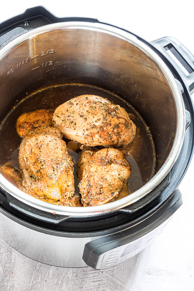 frozen chicken breast that have been cooked inside the instant pot