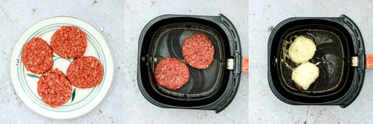 collage showing how to make air fryer burgers