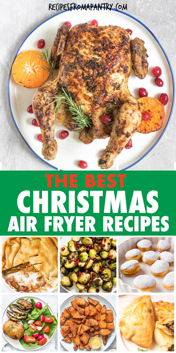 A collage of images of air fryer christmas dishes