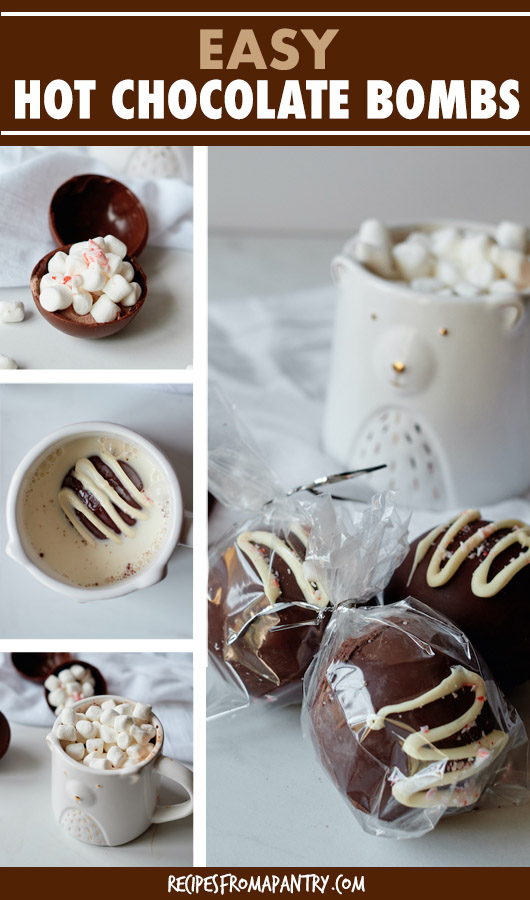 A collage of images of hot chocolate bombs