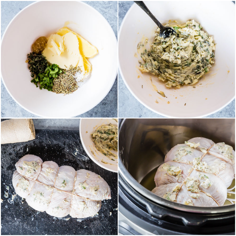 image collage showing the steps for making instant pot turkey breast