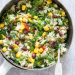 instant pot rice and veggies in a dish with a spoon