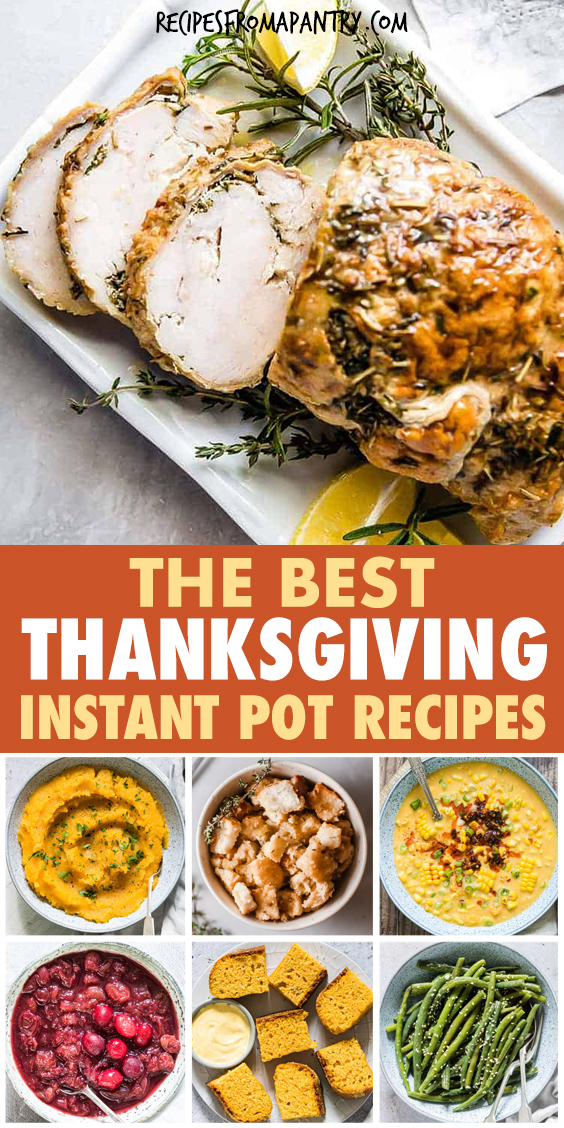 a collage of instant pot thanksgiving dishes