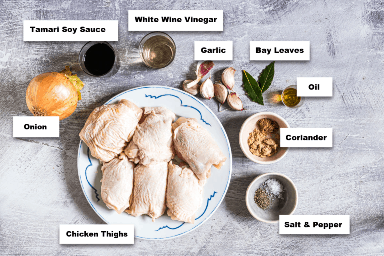 the ingredients needed for making adobo chicken in Instant Pot