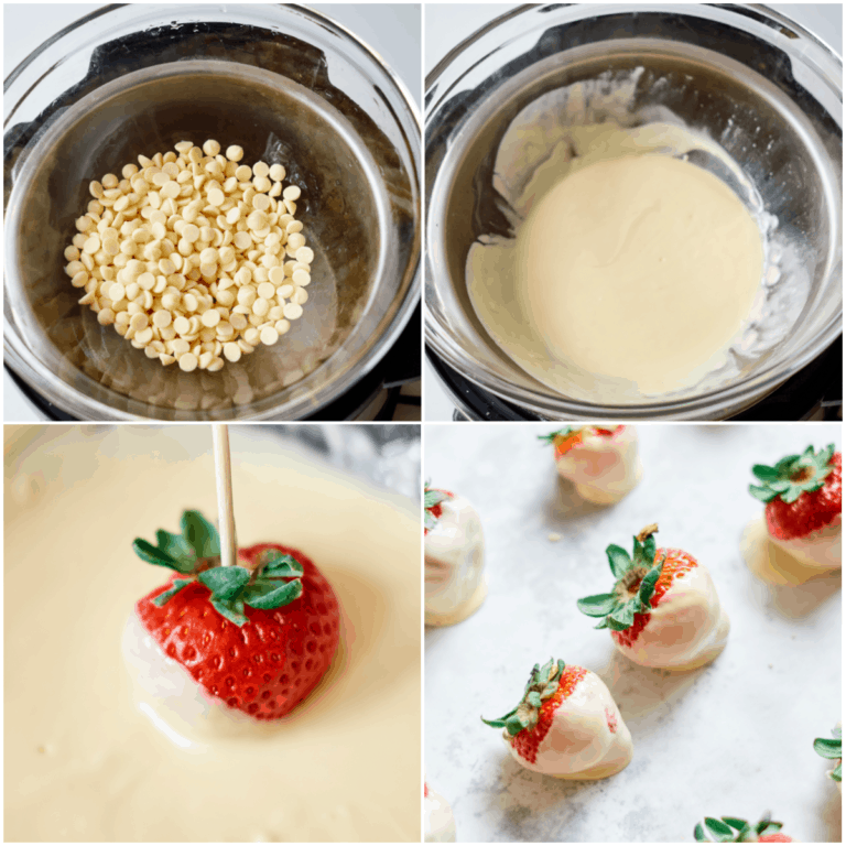 image collage showing the first few steps for making chocolate covered strawberries in the instant pot