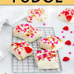 SEVERAL PIECES OF WHITE CHOCOLATE FUDGE ON A COOLING RACK