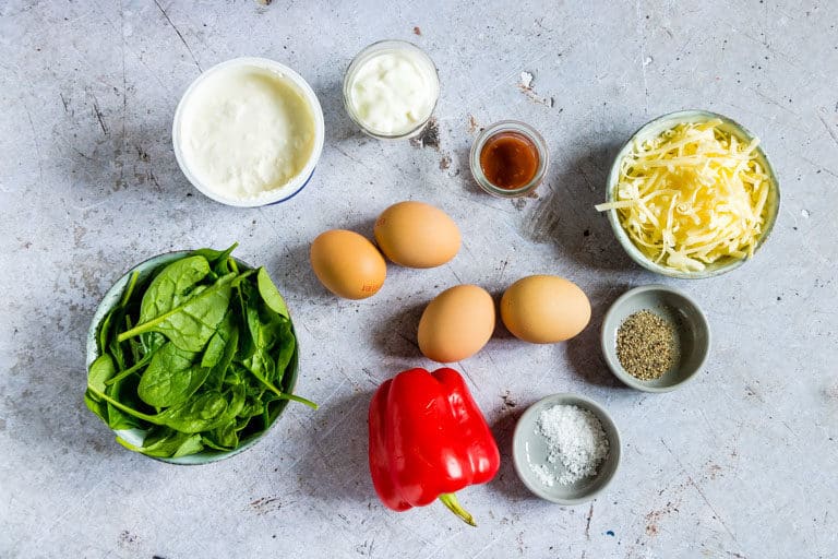 the ingredients for Instant Pot Egg Bites set out on a countertop