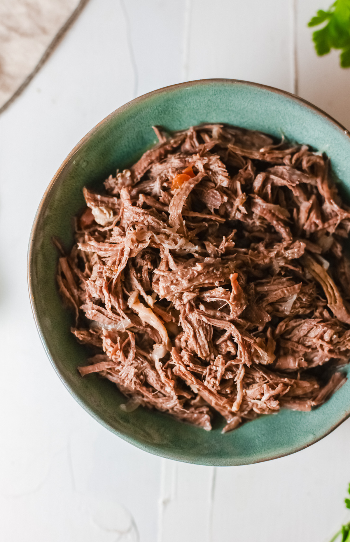 close up view of the completed barbacoa beef Instant Pot recipe