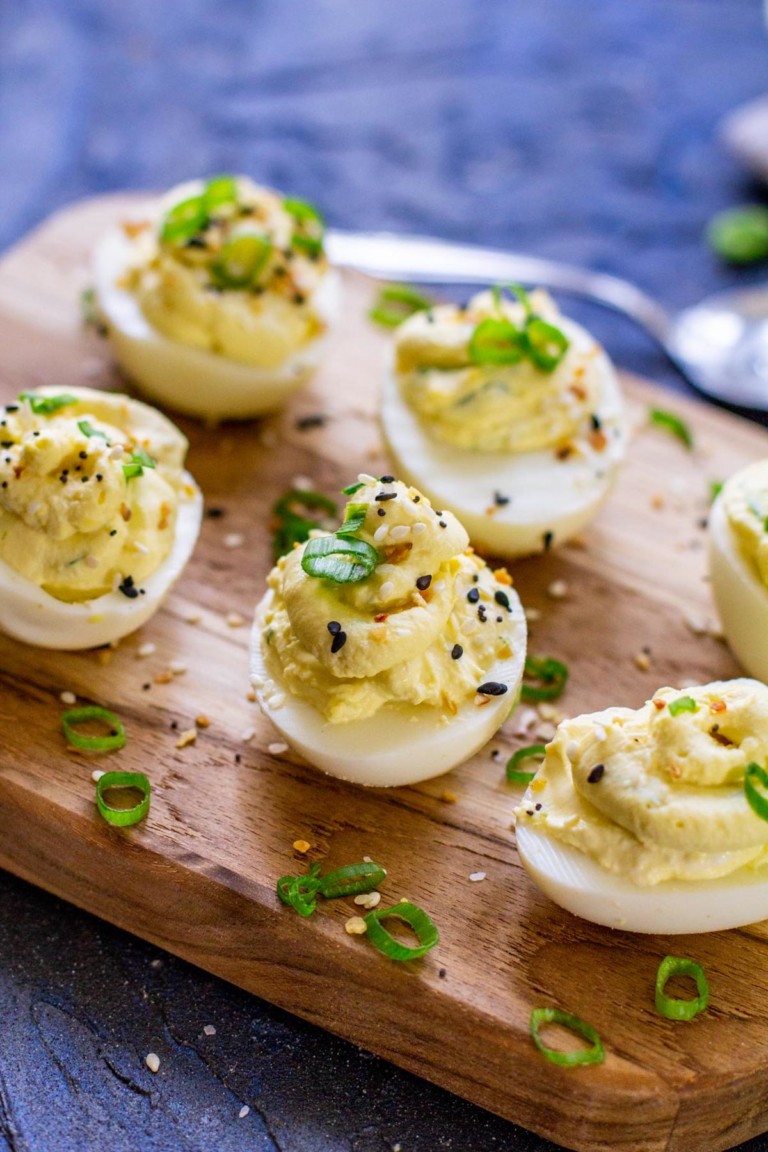 the completed instant pot deviled eggs recipe