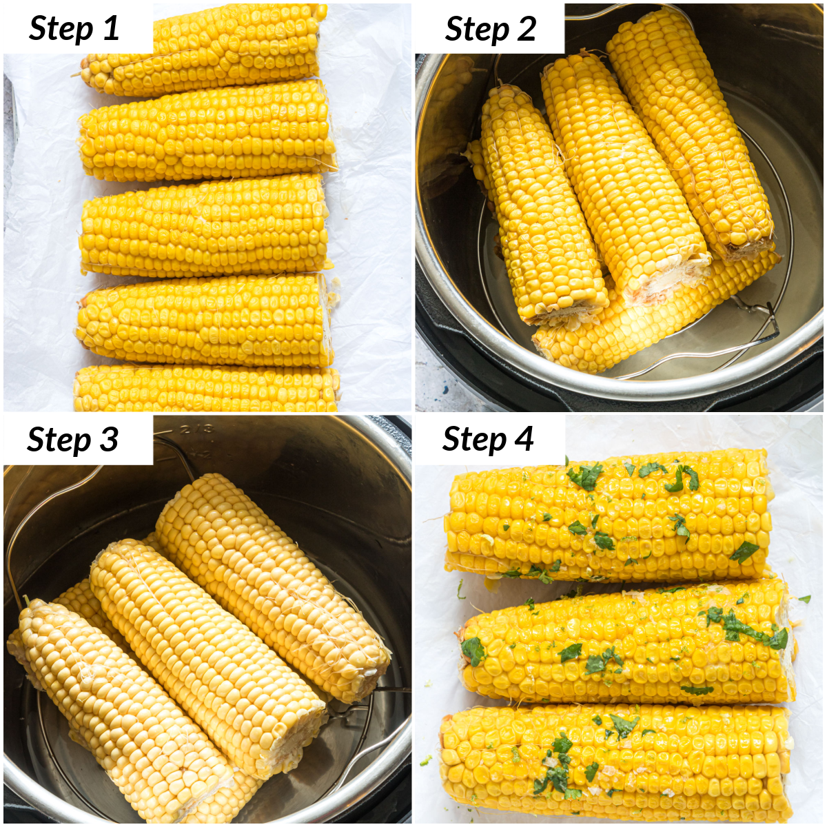 image collage showing the steps for making instant pot corn on the cob