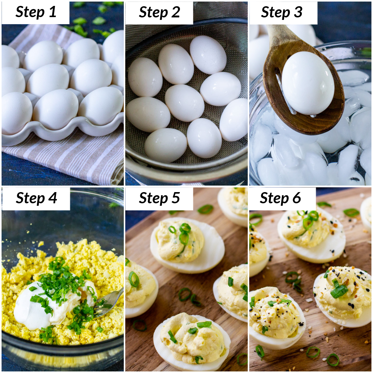 image collage showing the steps for making instant pot deviled eggs