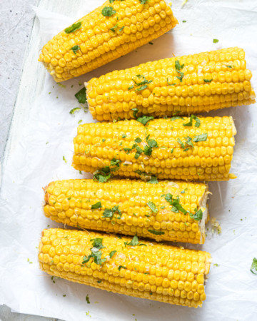 top down view of the completed instant pot corn on the cob recipe