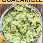 close up of a bowl of guacamole